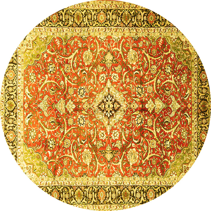 Round Medallion Yellow Traditional Rug, tr1058yw
