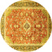 Round Medallion Yellow Traditional Rug, tr1058yw