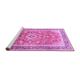 Sideview of Machine Washable Medallion Pink Traditional Rug, wshtr1058pnk