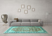 Machine Washable Medallion Turquoise Traditional Area Rugs in a Living Room,, wshtr1058turq