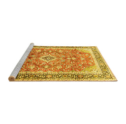 Sideview of Machine Washable Medallion Yellow Traditional Rug, wshtr1058yw