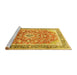 Sideview of Machine Washable Medallion Yellow Traditional Rug, wshtr1058yw