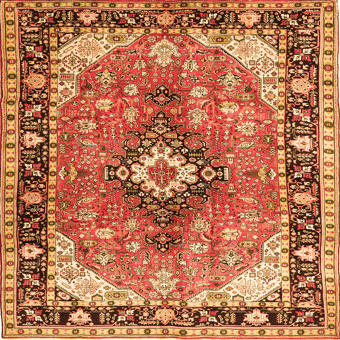 Round Machine Washable Persian Orange Traditional Area Rugs, wshtr1059org