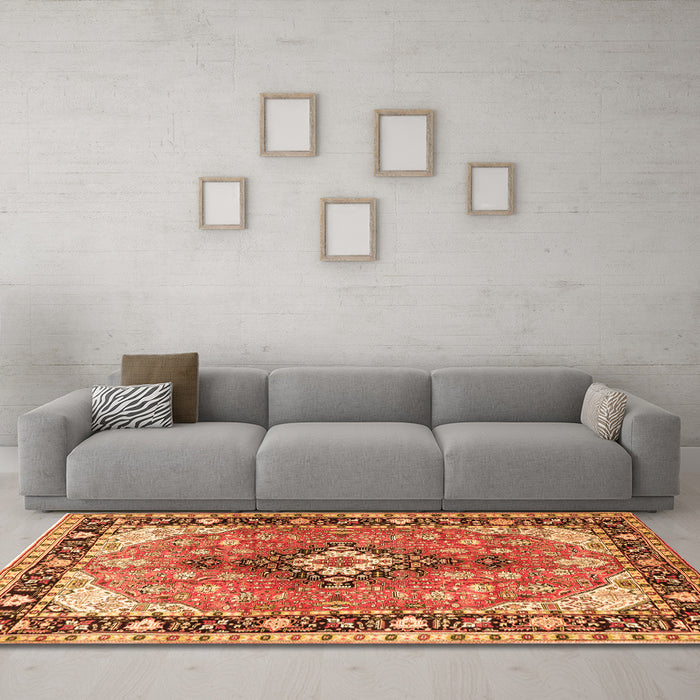Machine Washable Persian Orange Traditional Area Rugs in a Living Room, wshtr1059org