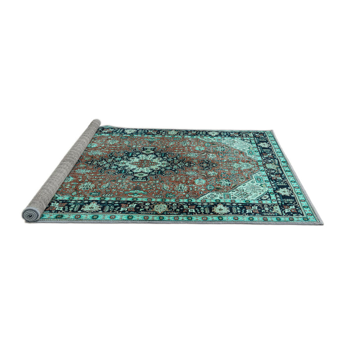 Sideview of Machine Washable Persian Light Blue Traditional Rug, wshtr1059lblu