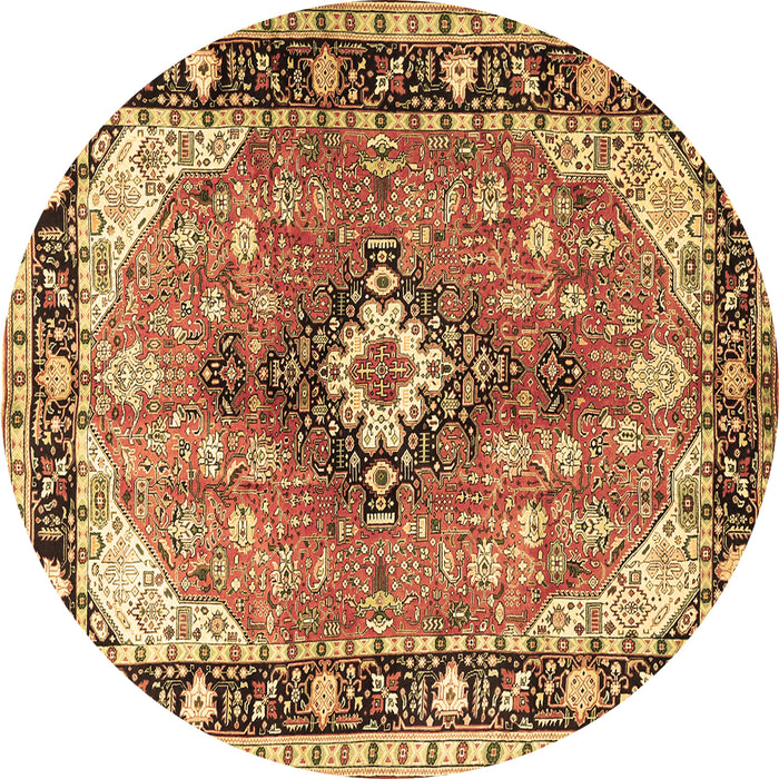 Round Machine Washable Persian Brown Traditional Rug, wshtr1059brn