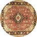 Round Machine Washable Persian Brown Traditional Rug, wshtr1059brn