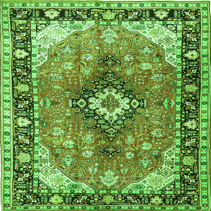 Round Machine Washable Persian Green Traditional Area Rugs, wshtr1059grn