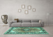 Machine Washable Persian Turquoise Traditional Area Rugs in a Living Room,, wshtr1059turq