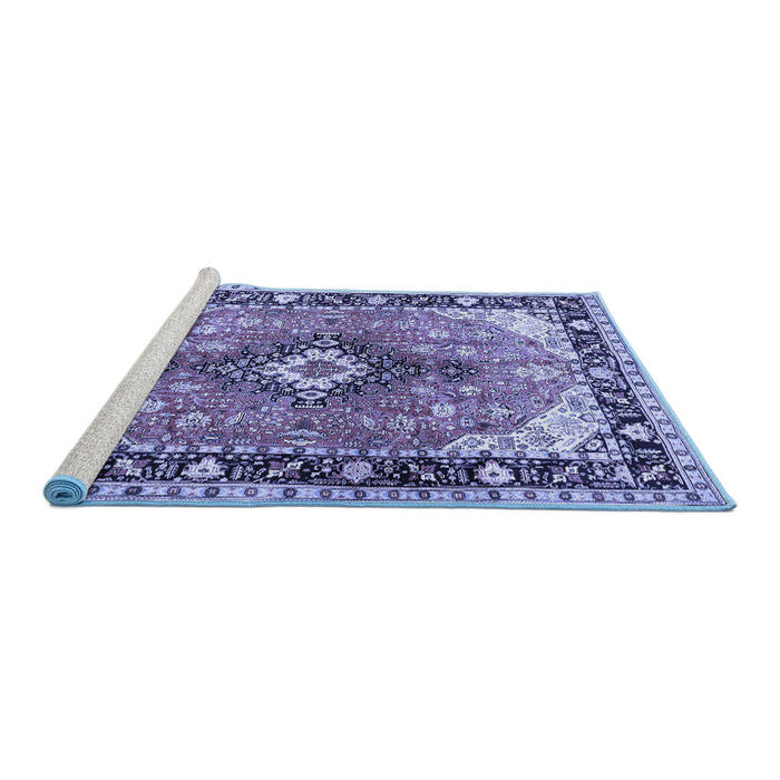 Sideview of Machine Washable Persian Blue Traditional Rug, wshtr1059blu