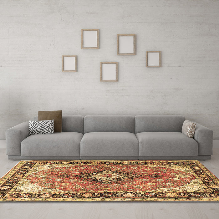 Machine Washable Persian Brown Traditional Rug in a Living Room,, wshtr1059brn