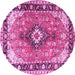 Round Machine Washable Persian Pink Traditional Rug, wshtr1059pnk