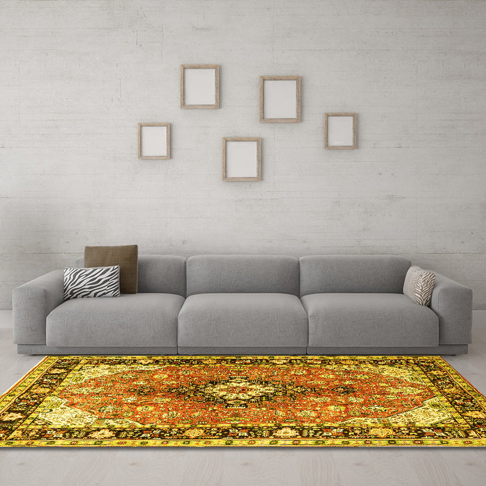 Machine Washable Persian Yellow Traditional Rug in a Living Room, wshtr1059yw