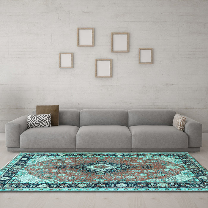 Machine Washable Persian Light Blue Traditional Rug in a Living Room, wshtr1059lblu