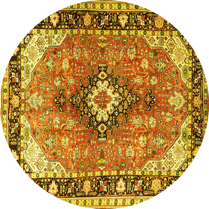 Round Machine Washable Persian Yellow Traditional Rug, wshtr1059yw