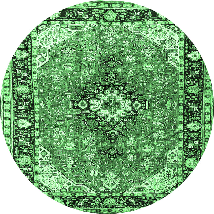 Round Persian Emerald Green Traditional Rug, tr1059emgrn