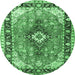 Round Persian Emerald Green Traditional Rug, tr1059emgrn