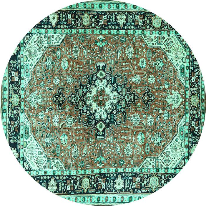 Round Machine Washable Persian Turquoise Traditional Area Rugs, wshtr1059turq