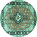 Round Machine Washable Persian Turquoise Traditional Area Rugs, wshtr1059turq