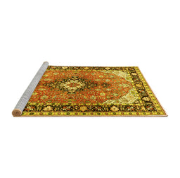 Sideview of Machine Washable Persian Yellow Traditional Rug, wshtr1059yw