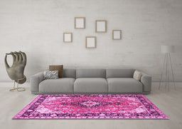 Machine Washable Persian Pink Traditional Rug in a Living Room, wshtr1059pnk