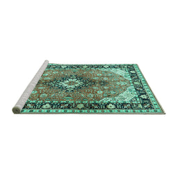 Sideview of Machine Washable Persian Turquoise Traditional Area Rugs, wshtr1059turq