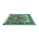 Sideview of Machine Washable Persian Turquoise Traditional Area Rugs, wshtr1059turq