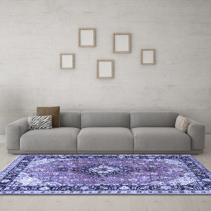 Machine Washable Persian Blue Traditional Rug in a Living Room, wshtr1059blu