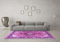 Machine Washable Persian Purple Traditional Area Rugs in a Living Room, wshtr1059pur
