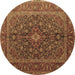 Round Machine Washable Medallion Brown Traditional Rug, wshtr105brn