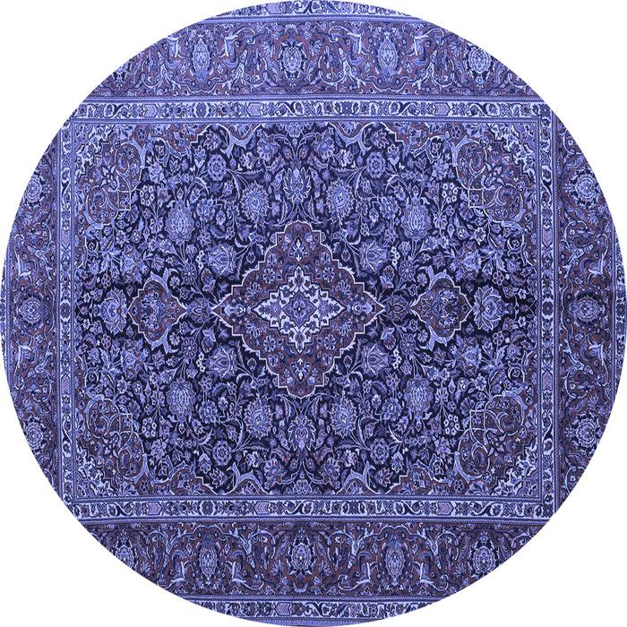 Round Machine Washable Medallion Blue Traditional Rug, wshtr105blu