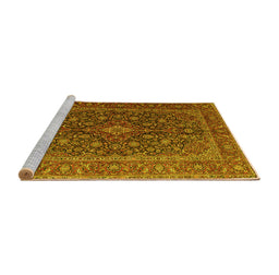 Sideview of Machine Washable Medallion Yellow Traditional Rug, wshtr105yw