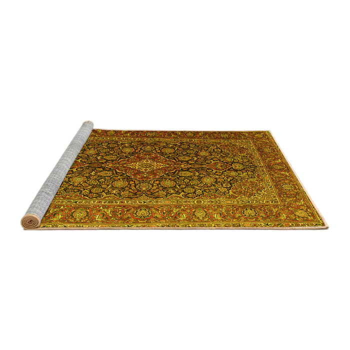 Sideview of Machine Washable Medallion Yellow Traditional Rug, wshtr105yw