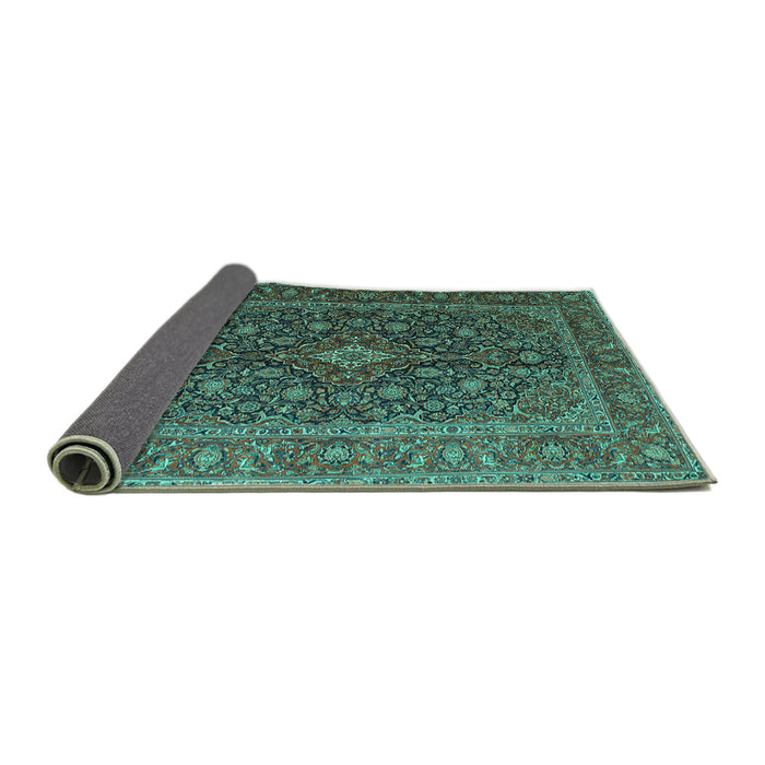 Sideview of Medallion Turquoise Traditional Rug, tr105turq