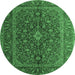 Round Machine Washable Medallion Emerald Green Traditional Area Rugs, wshtr105emgrn