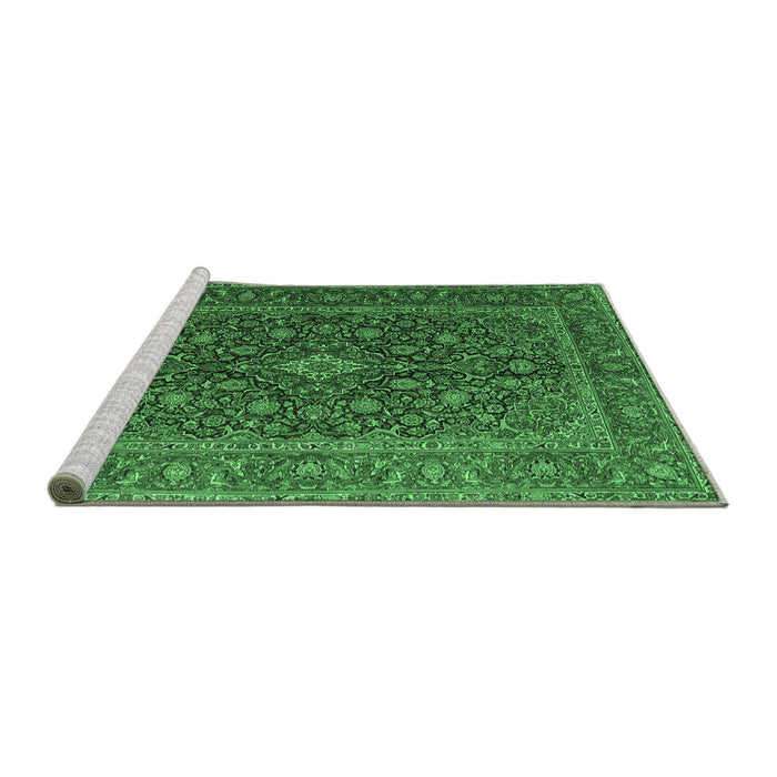 Sideview of Machine Washable Medallion Emerald Green Traditional Area Rugs, wshtr105emgrn