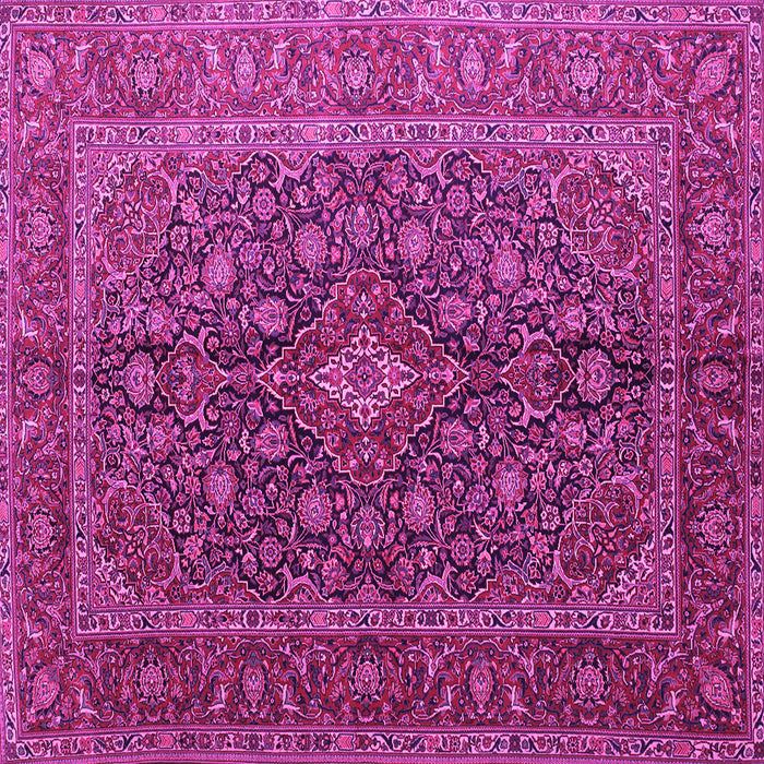 Square Machine Washable Medallion Pink Traditional Rug, wshtr105pnk