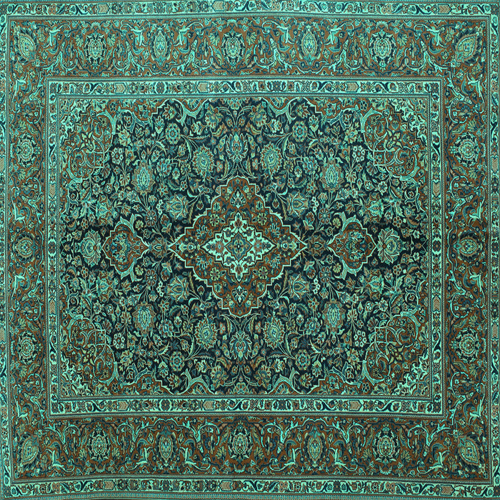 Square Medallion Turquoise Traditional Rug, tr105turq