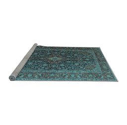 Sideview of Machine Washable Medallion Light Blue Traditional Rug, wshtr105lblu