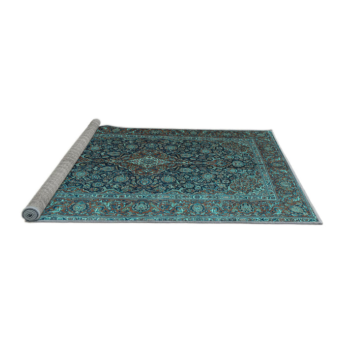 Sideview of Machine Washable Medallion Light Blue Traditional Rug, wshtr105lblu