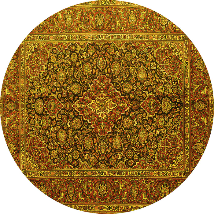 Round Machine Washable Medallion Yellow Traditional Rug, wshtr105yw