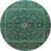 Round Machine Washable Medallion Turquoise Traditional Area Rugs, wshtr105turq