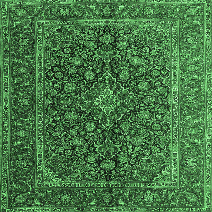 Square Machine Washable Medallion Emerald Green Traditional Area Rugs, wshtr105emgrn