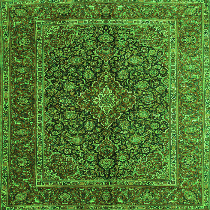 Round Machine Washable Medallion Green Traditional Area Rugs, wshtr105grn