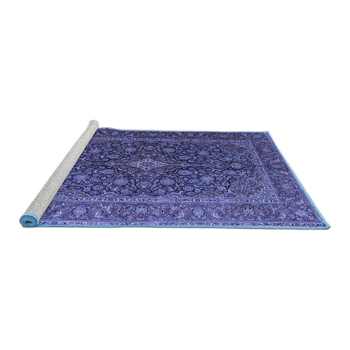 Sideview of Machine Washable Medallion Blue Traditional Rug, wshtr105blu