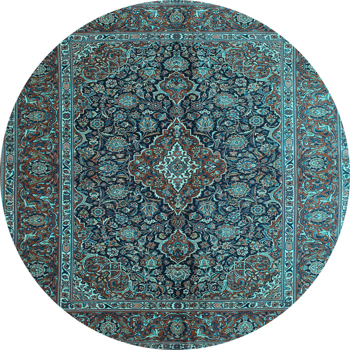 Round Machine Washable Medallion Light Blue Traditional Rug, wshtr105lblu