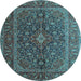 Round Machine Washable Medallion Light Blue Traditional Rug, wshtr105lblu