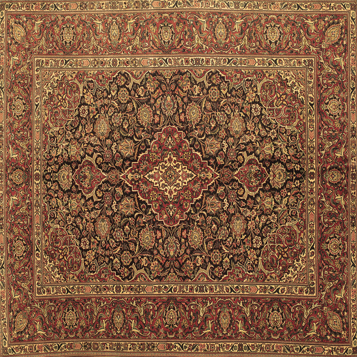 Square Machine Washable Medallion Brown Traditional Rug, wshtr105brn