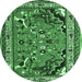 Round Machine Washable Persian Emerald Green Traditional Area Rugs, wshtr1060emgrn