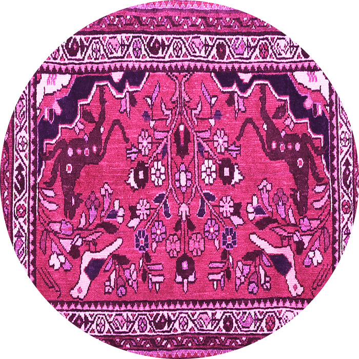 Round Machine Washable Persian Pink Traditional Rug, wshtr1060pnk